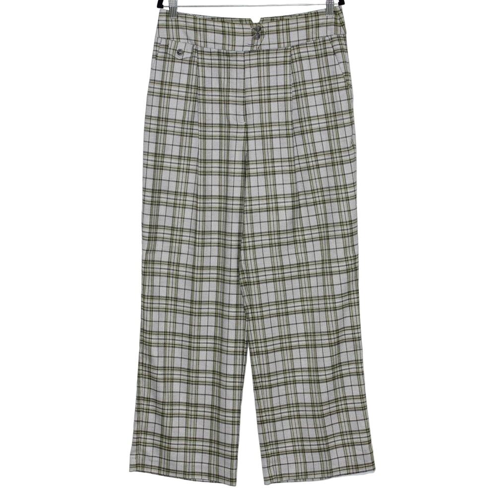 YARGICI Green Plaid Wide Leg Trouser Size 12 NWT